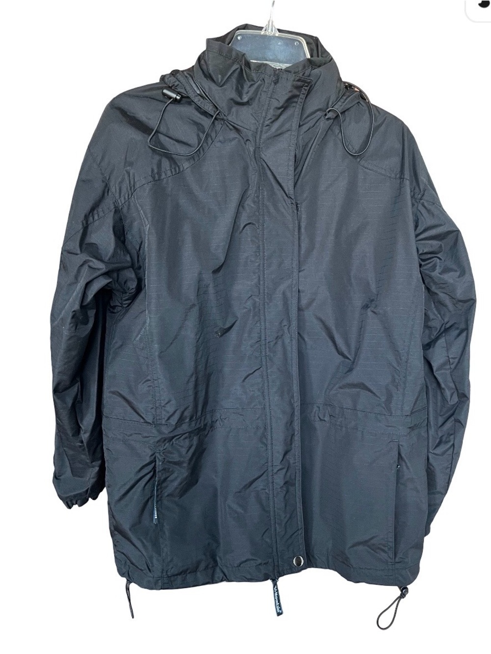 Vintage Tri-Mountain Black Windproof & Water Resistant Hooded Jacket Crest XS!